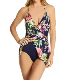 Anne Cole Tropical Bloom Surplice Maillot Swim Dress MD61061 -Allure Wear Shop anne cole anne01 md61061 cs1