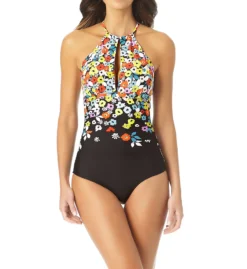 Anne Cole Flower Field Print Key Hole High Neck Swimsuit MO06469