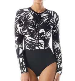 Beach House Seaside Palm Sculpt Long Sleeve One Piece Swimsuit H86980