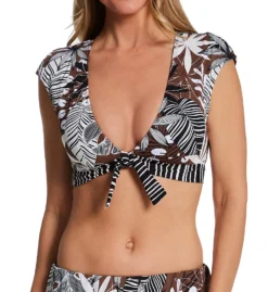 Bleu Rod Beattie Bold Moves Front Cap Sleeve Crop Swim Top M23199