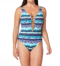 Bleu Rod Beattie Sun, Sea And Sand Lattice Front One Piece Swimsuit SS22299