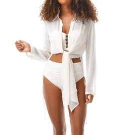 Carmen Marc Valvo Solids Convertible Front Tie Midi Cover Up C10864