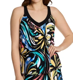 Coco Reef Retro Swirl V-Neck Bra Sized Tankini Swim Top U69382