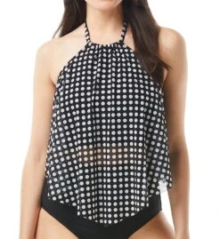 Coco Reef Riviera Dot Aura Mesh Ruffle Crop Tankini Swim Top U78219