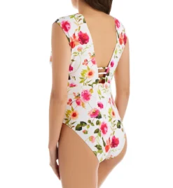 Nanette Lepore Silk Blossoms-White Priya One Piece Swimsuit L011026N -Allure Wear Shop nanette lepore nan01 l011026n bs