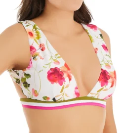 Nanette Lepore Silk Blossoms-White Alana Apex Tri Swim Top L0T1023N