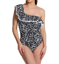 Profile By Gottex Black Swan One Shoulder Ruffle One Piece Swimsuit BS2061