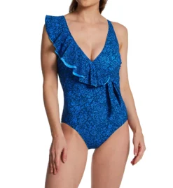 Profile By Gottex Mehndi V-Neck Ruffled Shoulder One Piece Swimsuit M2132