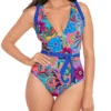 Skinny Dippers Tapestry Cinch Ruffle Sleeve One Piece Swimsuit 6540338